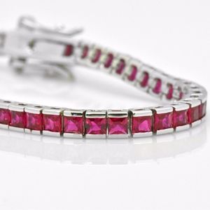 Sterling Silver Red Ruby Square Tennis Bracelet